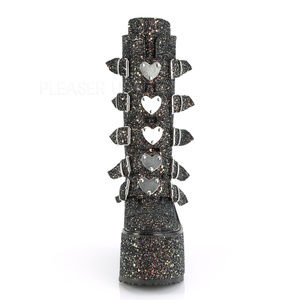 Gothic Heart Buckle Glitter Platform Boots